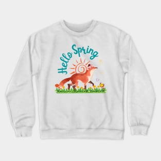 Hello Spring Fox Flower Watercolor Pattern Crewneck Sweatshirt